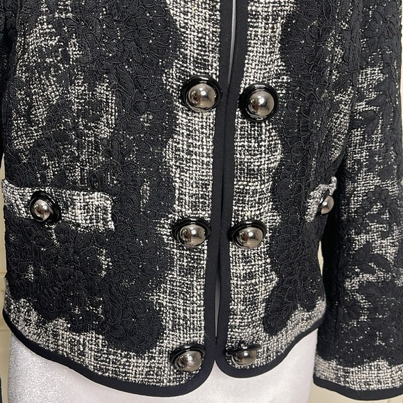 CARLISLE Vintage Women’s Black Tweed Lace Button Blazer Size 8 Boxy Elegant - Picture 3 of 13